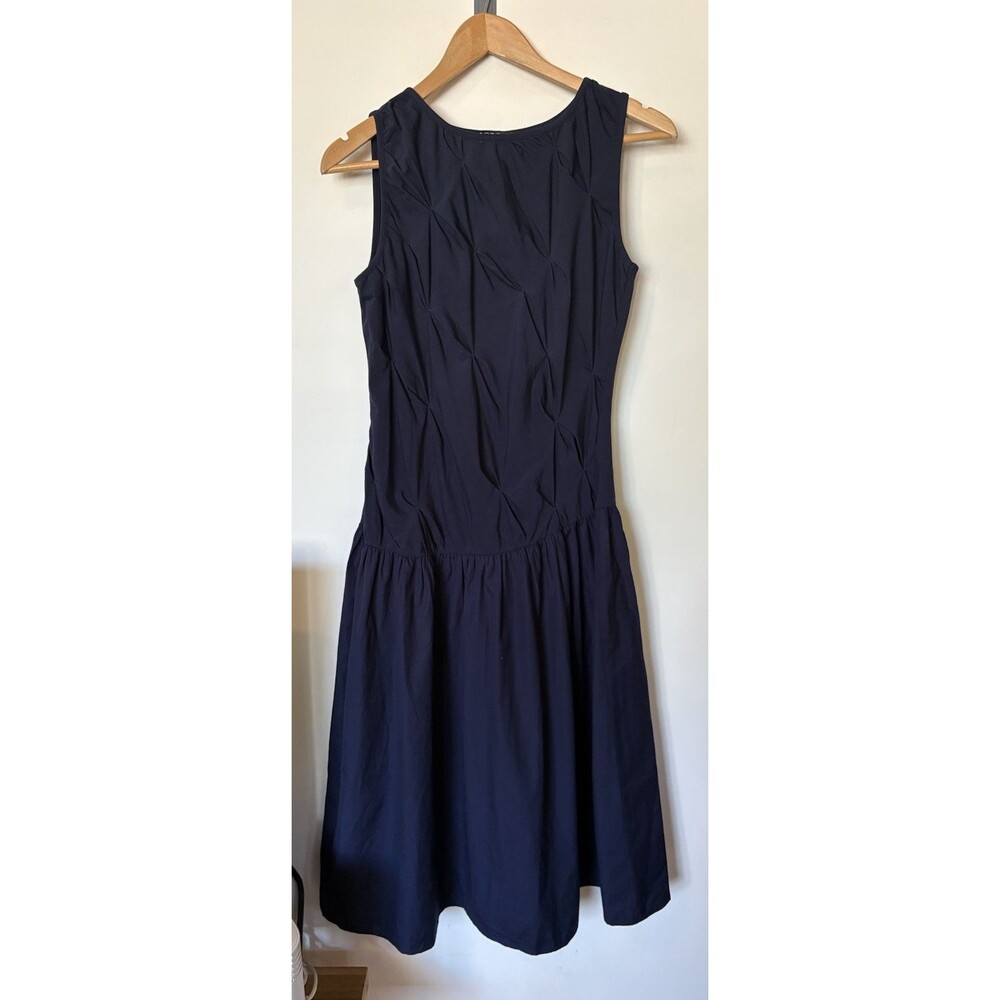 J Crew Navy Sleeveless Pin Tuck Top Drop Waist Midi Dress Size Small